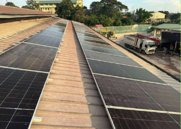 Solar panels installed on the roof of a building.