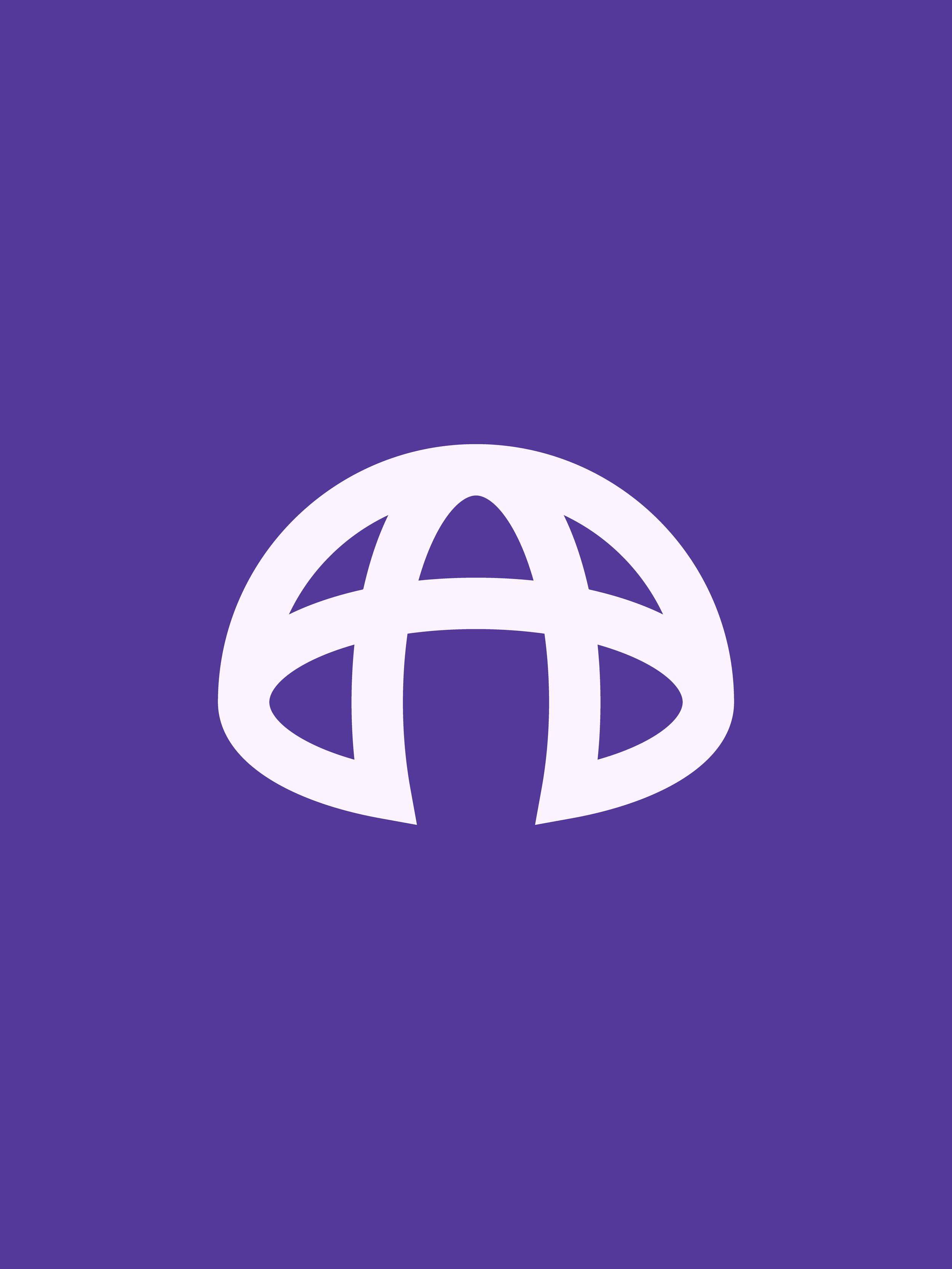 A stylized icon of a globe with a grid pattern, on a purple background.