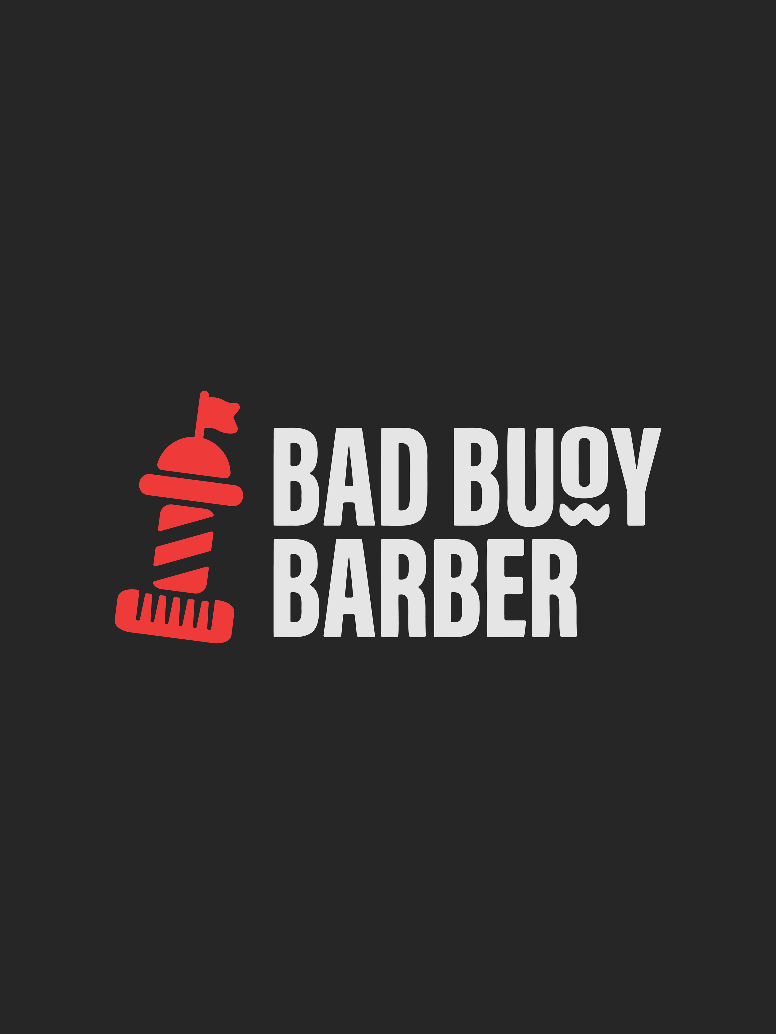 Logo for Bad Boy Barber with a red barber pole illustration and bold white text on a dark background.