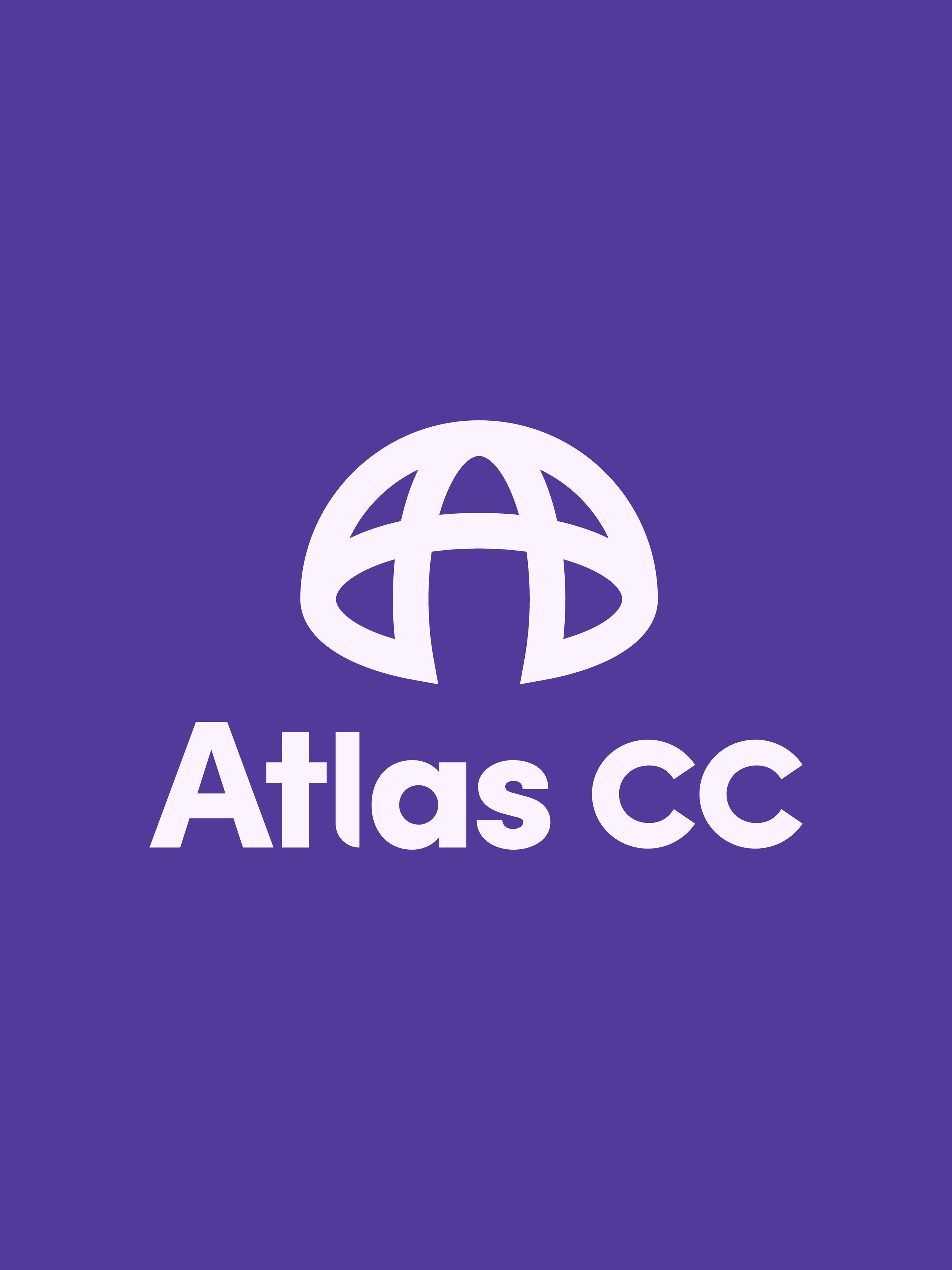 Atlas CC logo with a globe icon above the text 'Atlas CC' on a purple background.