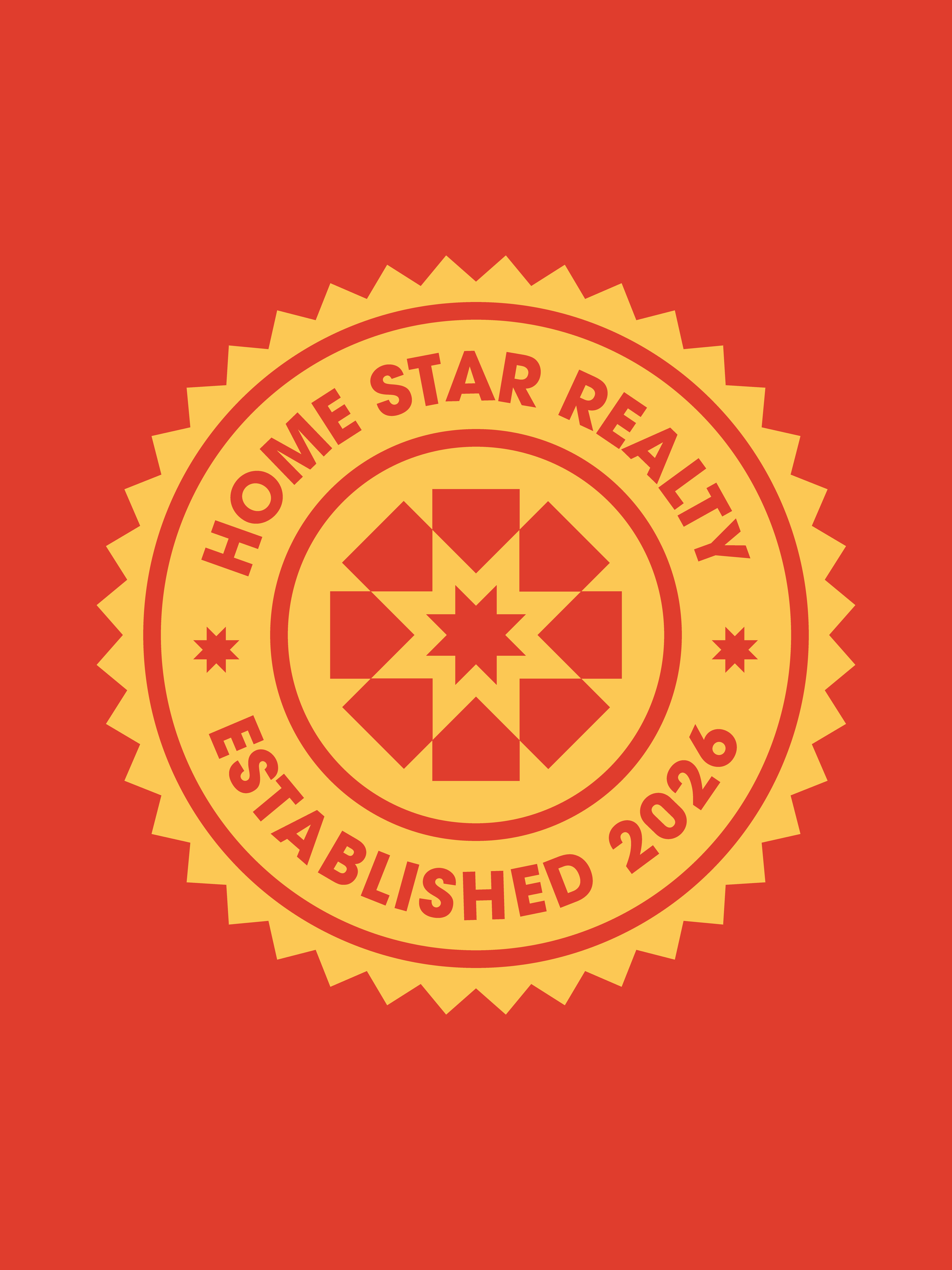 Gold-colored seal with red text and intricate pattern, reads 'Home Star Realty, Established 2026' on a red background.