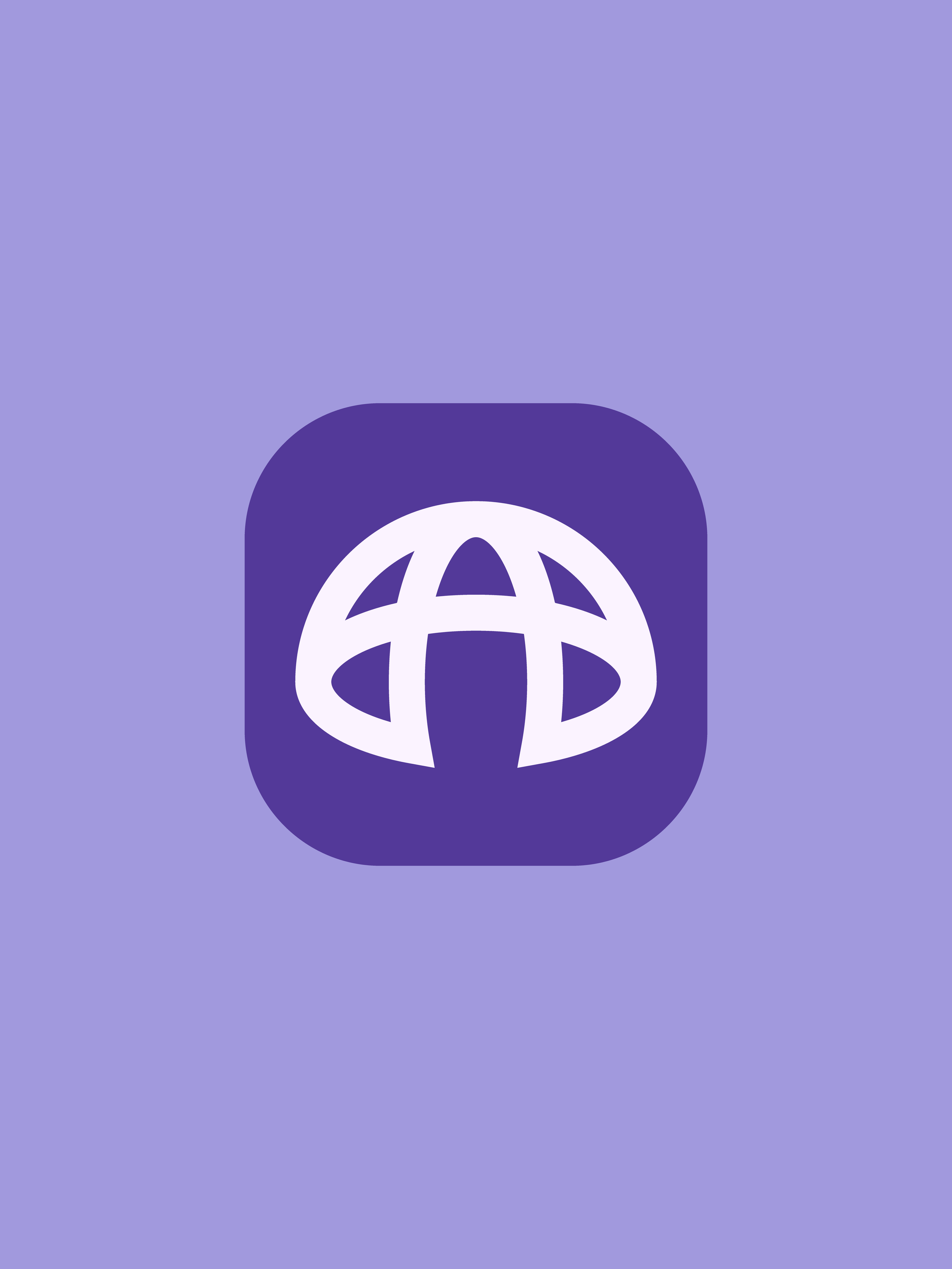 A smartphone displaying the Signal app icon, which features a white speech bubble with a white globe inside, set against a purple background.