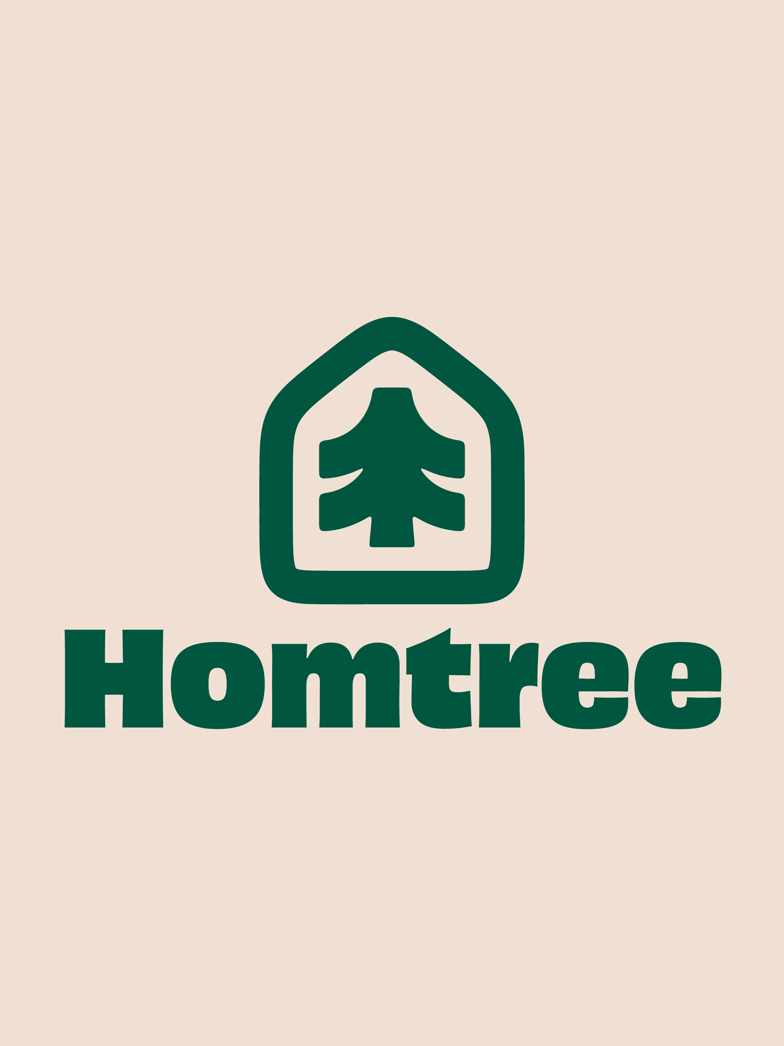 The image features the logo of Homtree, which includes a stylized green pine tree inside a hexagon shape, with the word "Homtree" written in bold green text below.