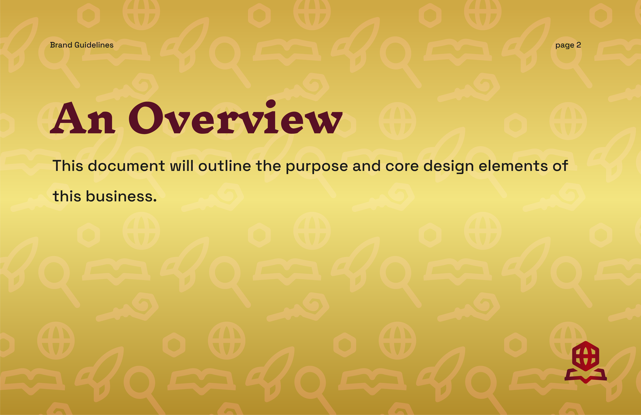 Document titled 'An Overview' with yellow patterned background, black and maroon text, and page 2 indicated in the top right corner.