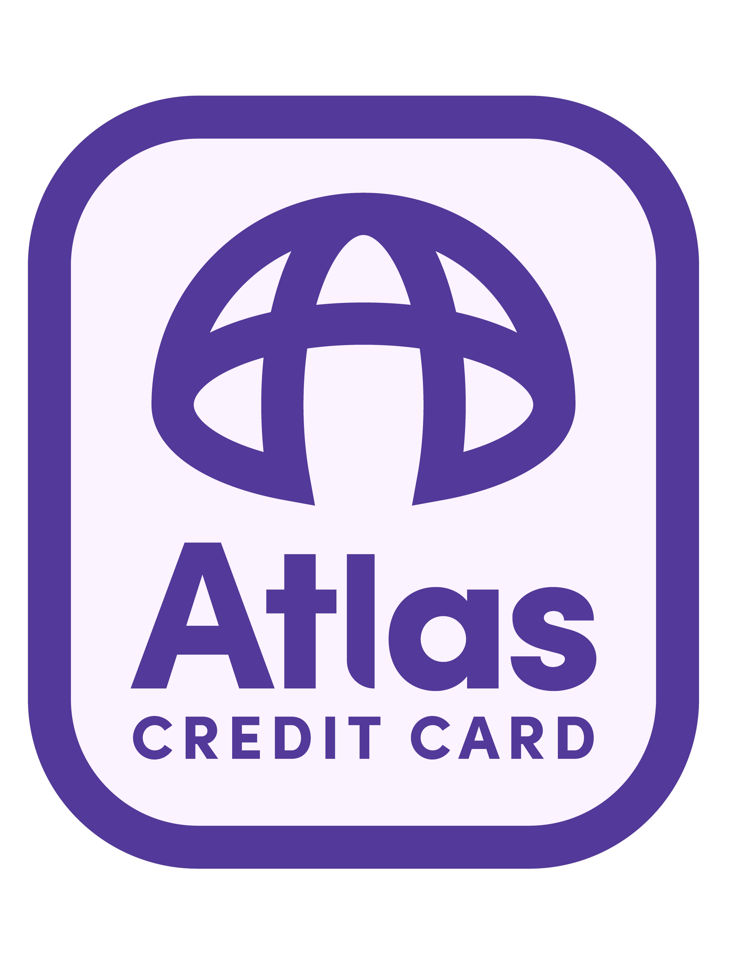 A credit card with a purple and white stylized globe icon at the top and the words 'Atlas Credit Card' written below.