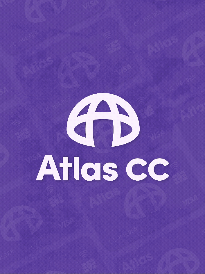 Logo of Atlas CC with a globe symbol above the text 'Atlas CC' on a purple background.