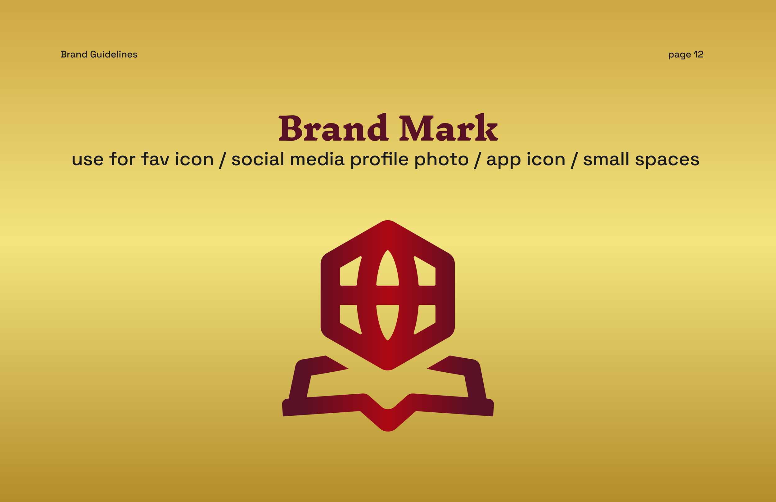 A red geometric icon of a house, centered on a gold gradient background.