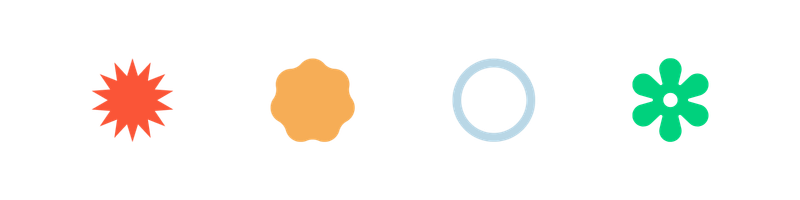 Cinco formas geométricas diferentes de colores sobre fondo negro.
