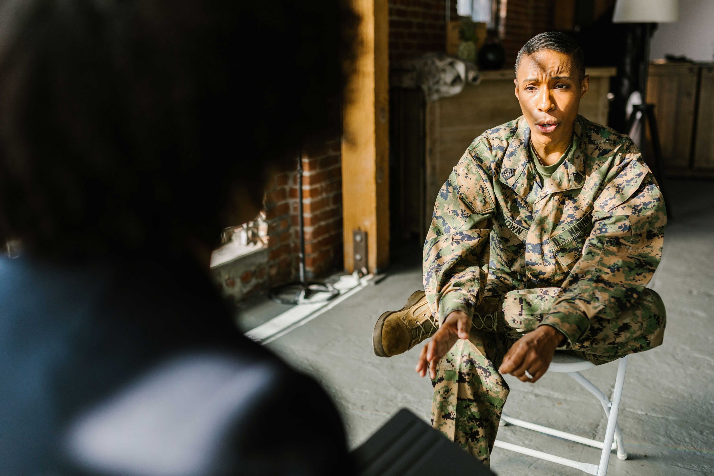 1. Military service member speaking with a mental health professional during a counseling session                 ChatGPT can make mistakes. Check important info.