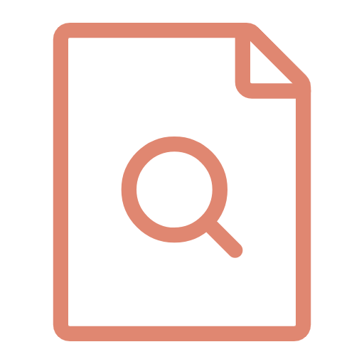 Document icon with magnifying glass symbol.