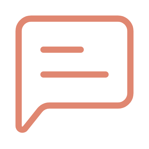 A speech bubble icon with two lines of text inside.