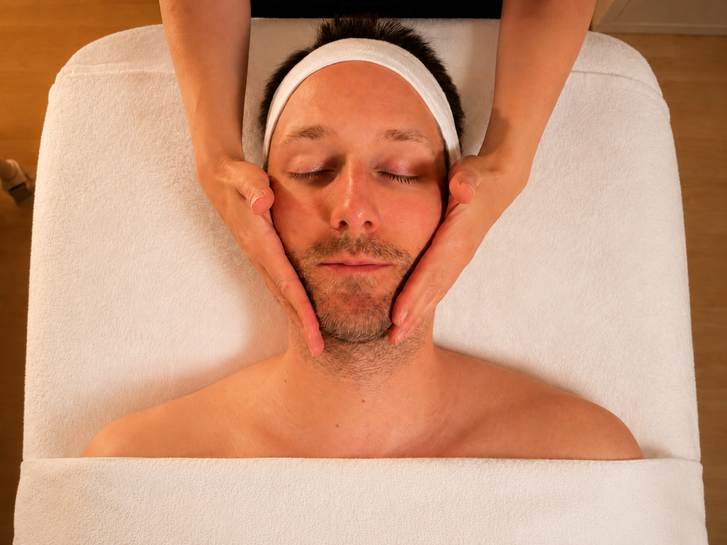 Mann erhält eine Gesichts- und Dekolletemassage im Kosmetikstudio Hautidee in Schwülper.