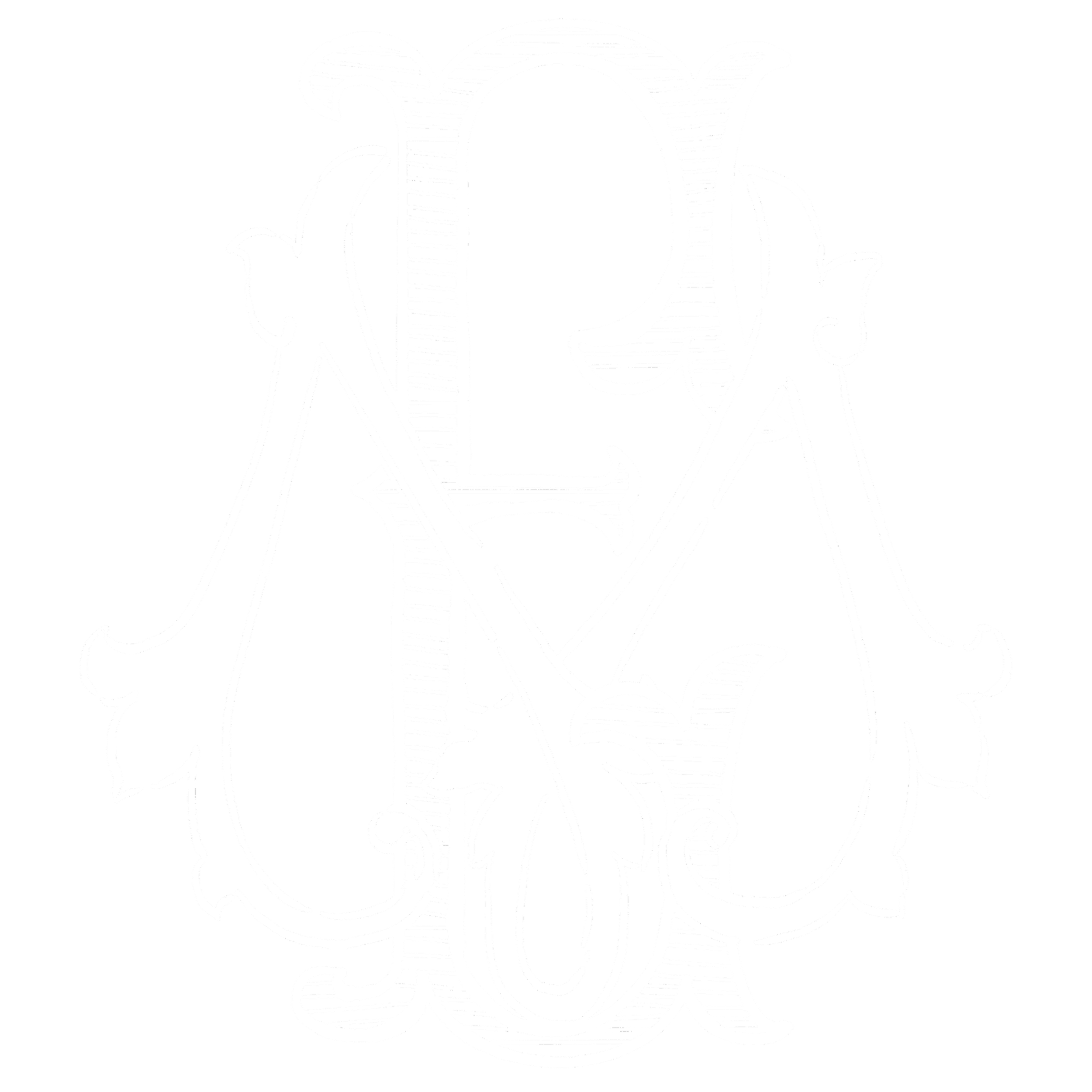 White outline of a Yale University emblem with intricate details on a black background.