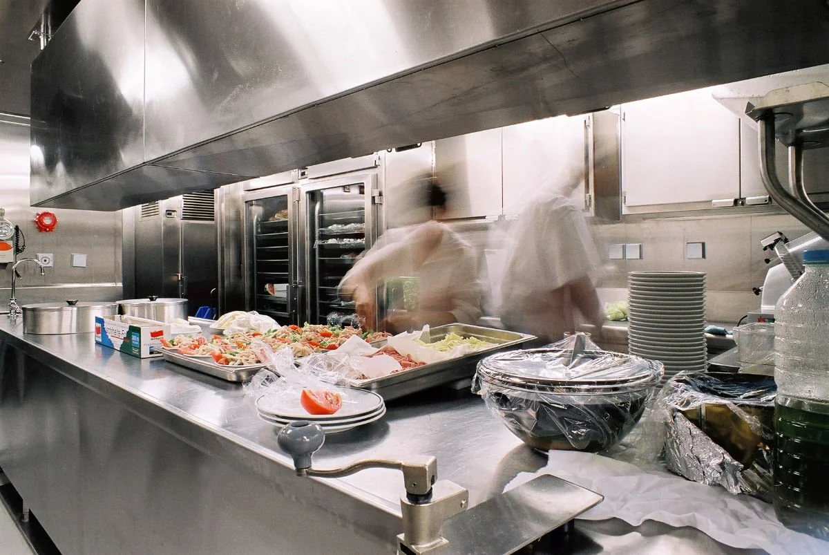 Stainless steel furniture in a cold kitchen