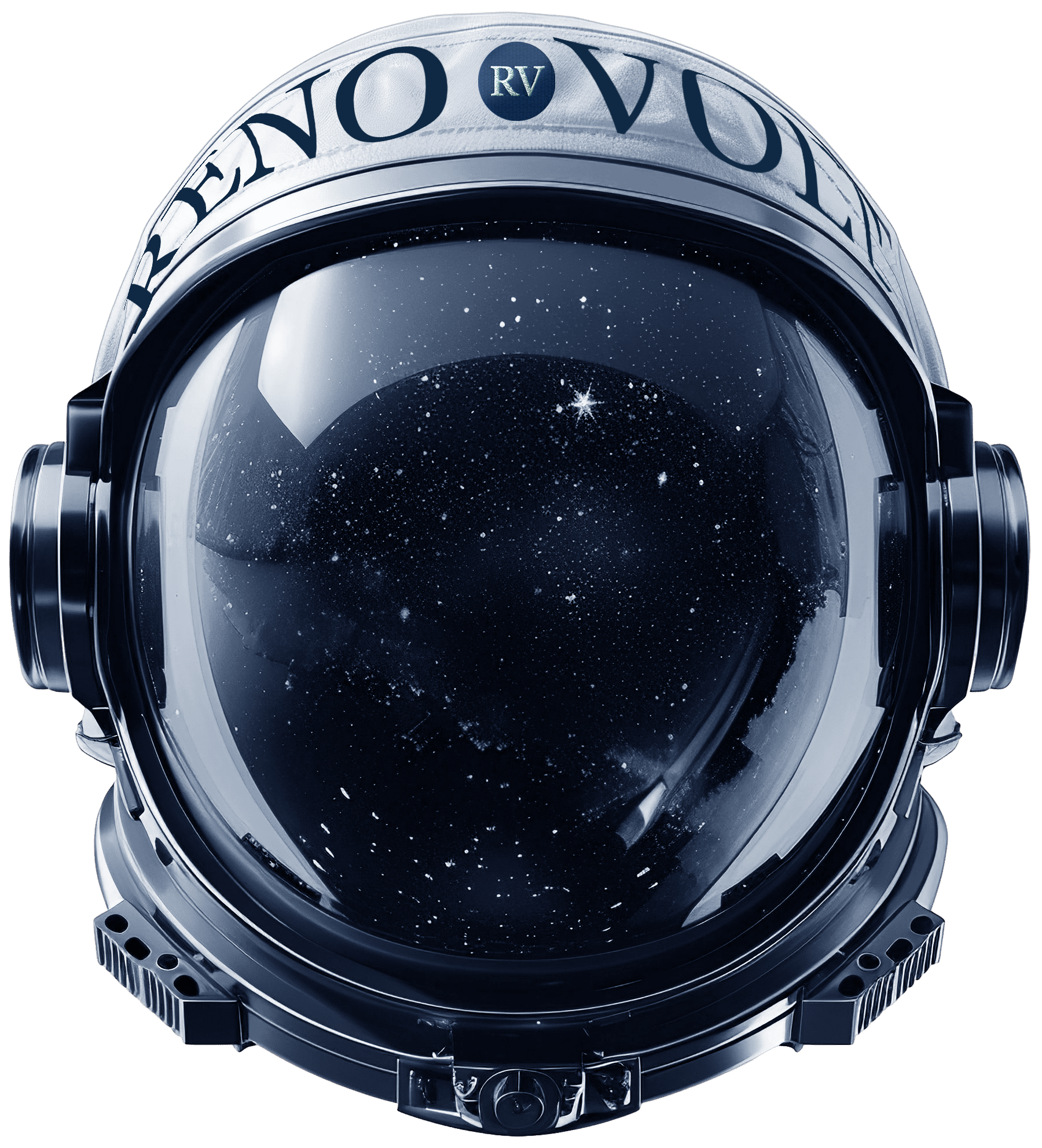 Close-up view of a washing machine drum with a space-themed reflection, framed by the metallic drum opening and black bumper ring, with the word 'DEVELOP' visible at the top.