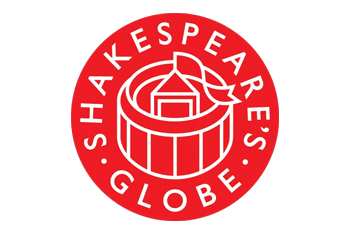 Red circular logo with the words "Shakespeare's Globe" around the edge and a stylized depiction of a globe with a stage inside.