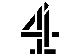 Black logo with abstract geometric shapes forming the number 4 and a vertical line.