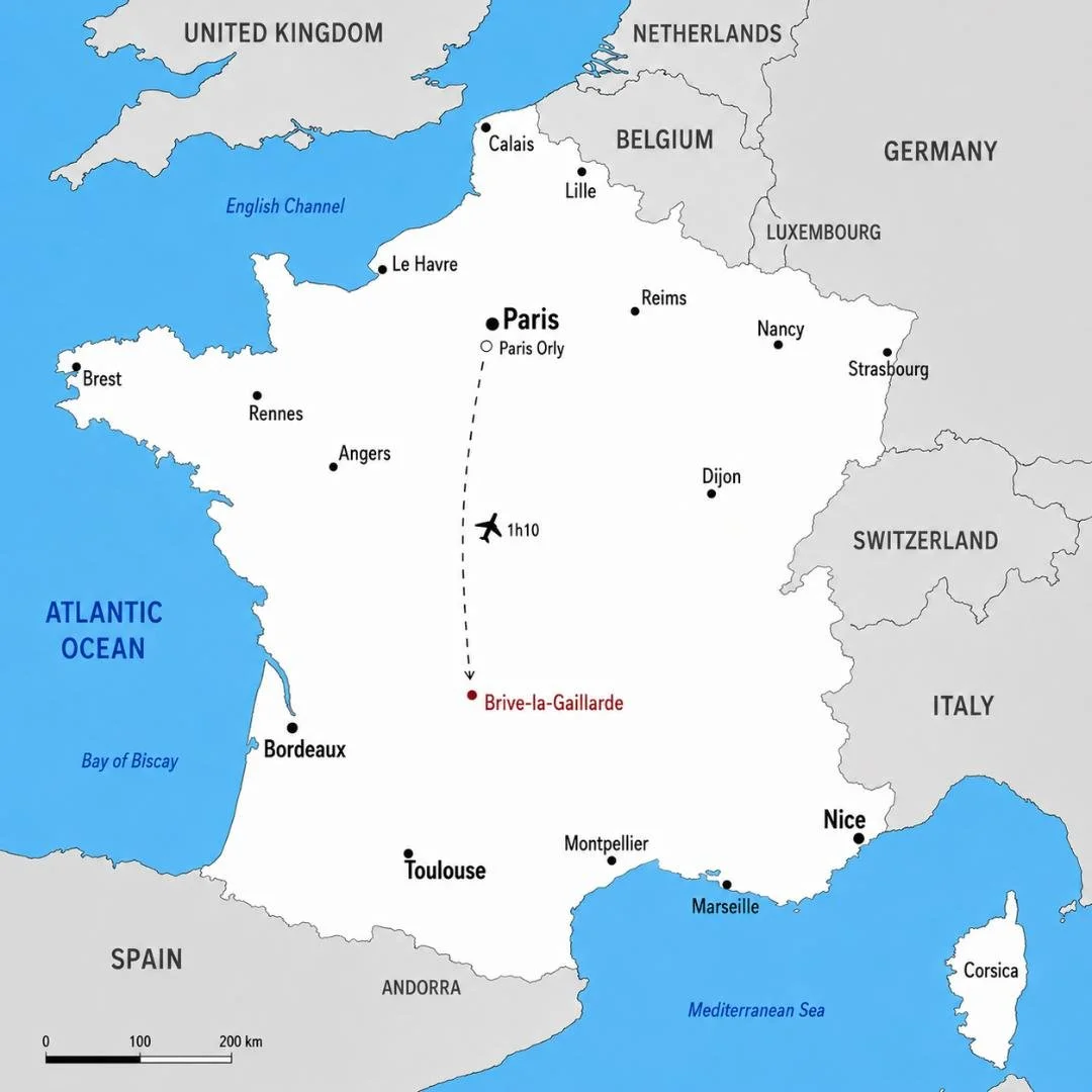 Paris-Orly à Brive aéroport pour le Château de Marsac