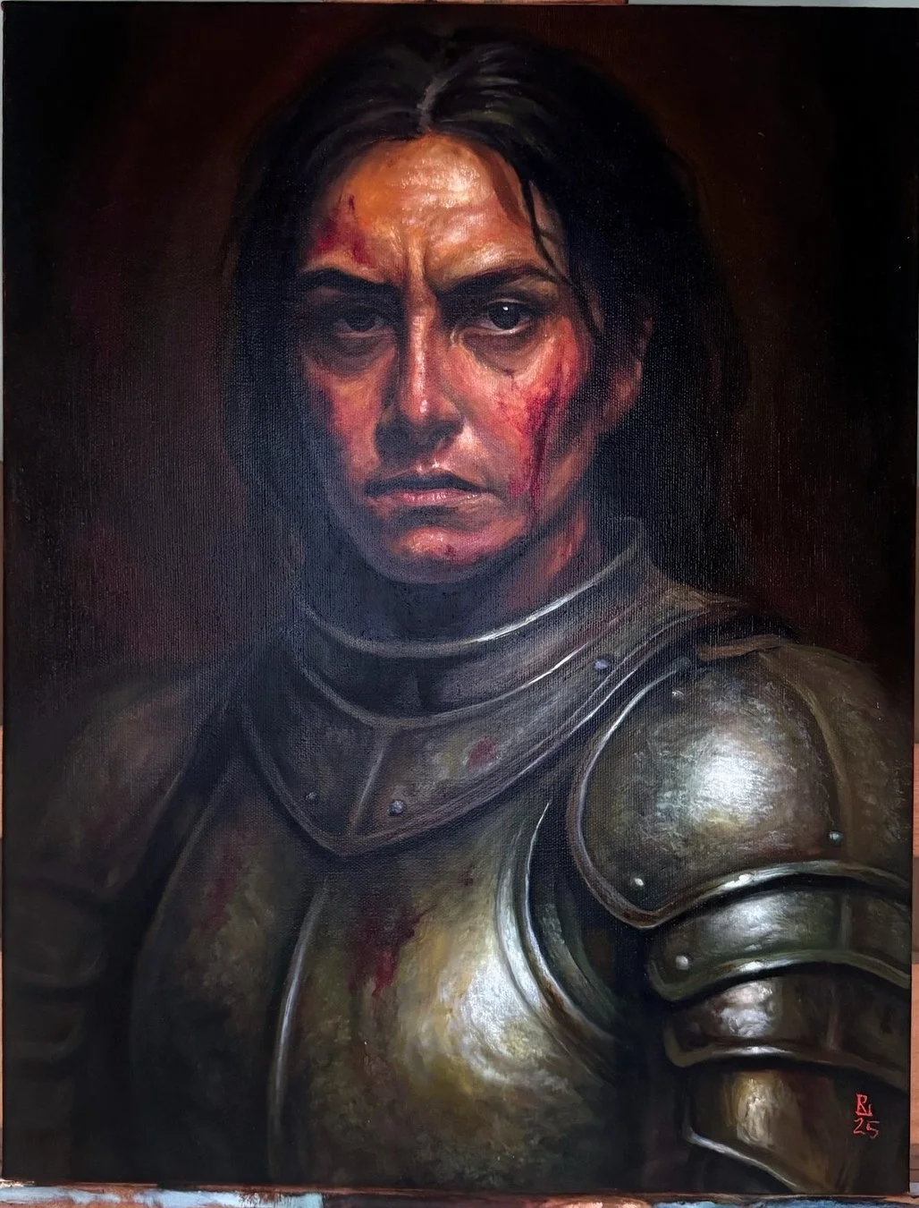 Oil painting of a realistic female warrior by Richie Lucero