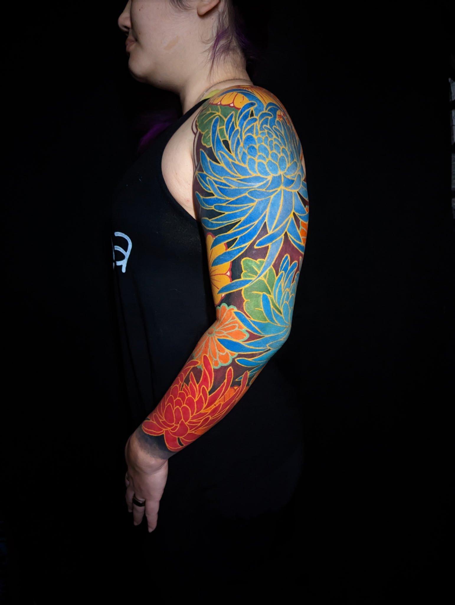 Japanese color sleeve of chrysanthemums by Zach Yokoyama 
