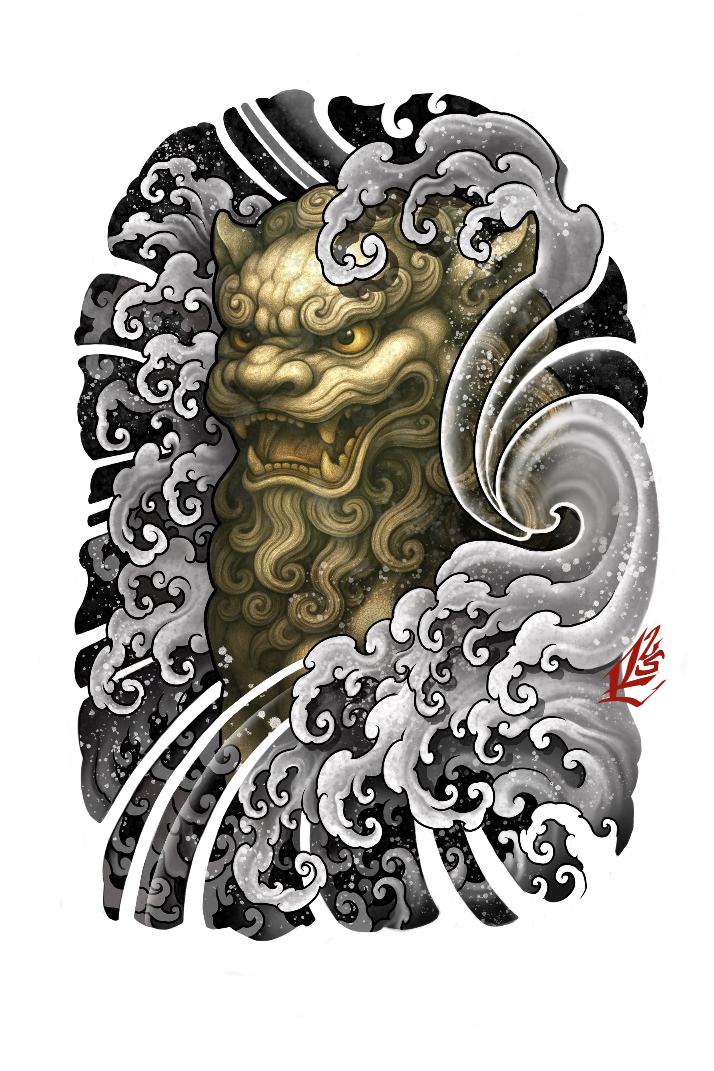 Japanese foo dog design by Richie Lucero