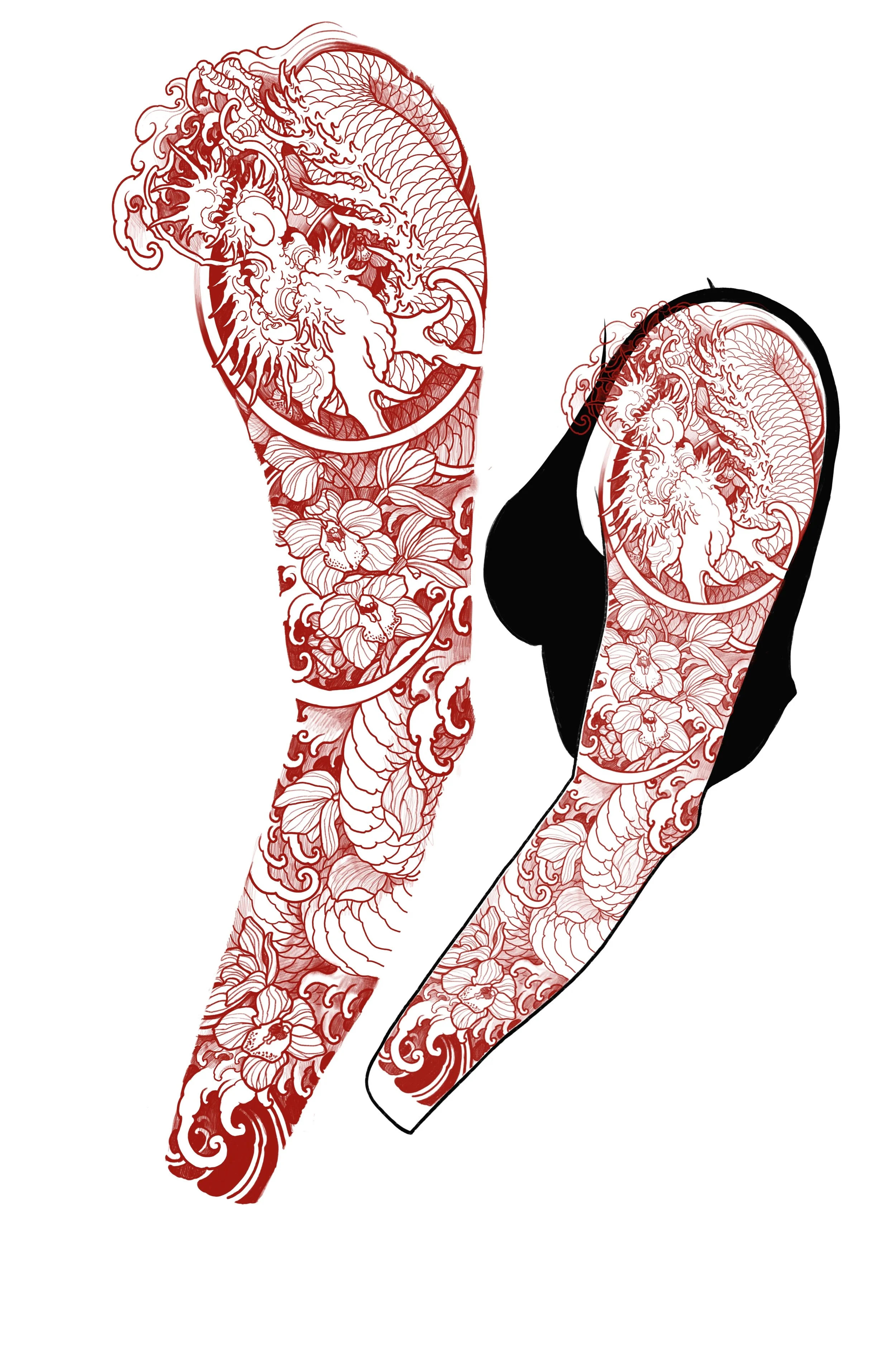 Japanese style dragon tattoo sleeve design by Richie Lucero