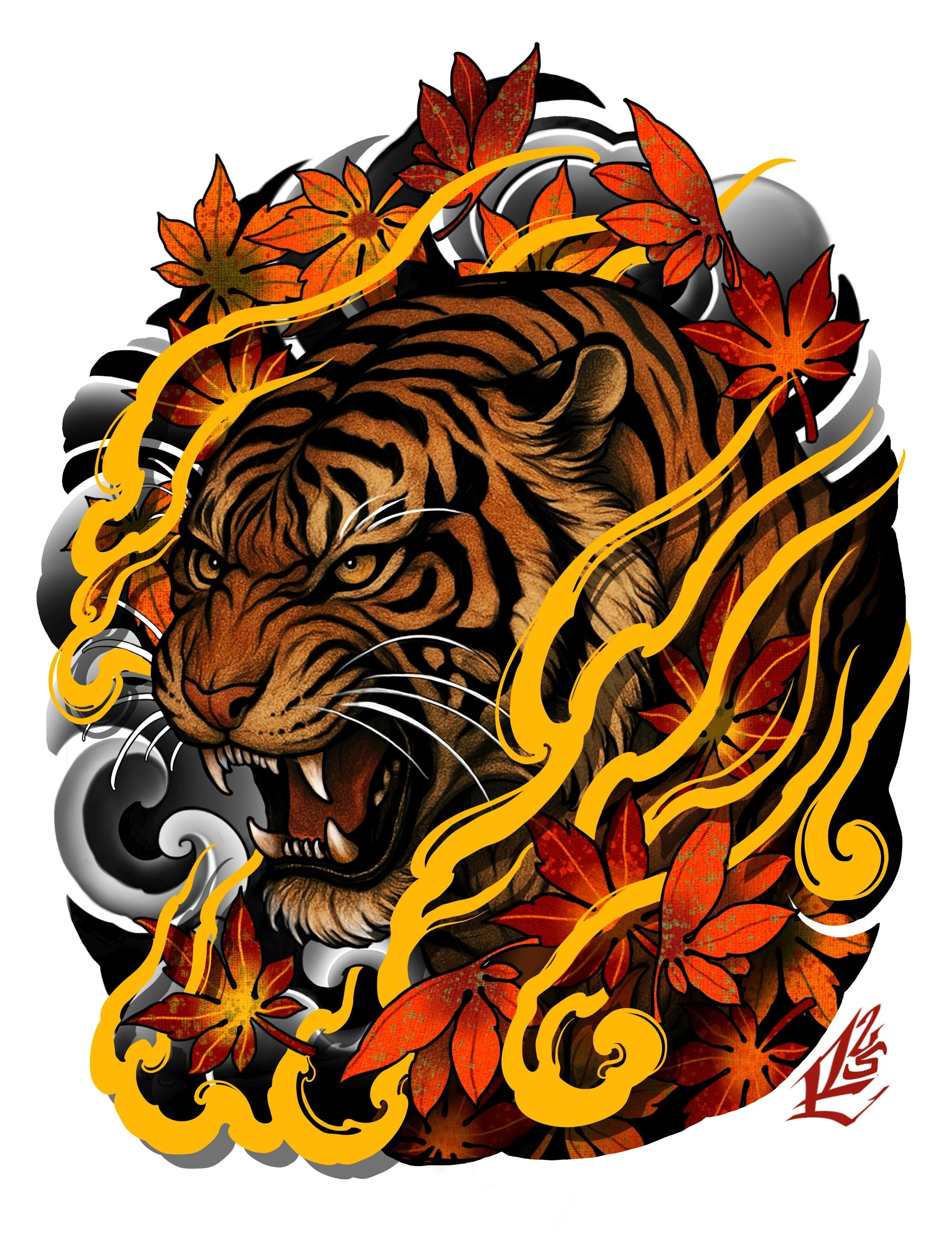 Japanese tiger tattoo design by Richie Lucero