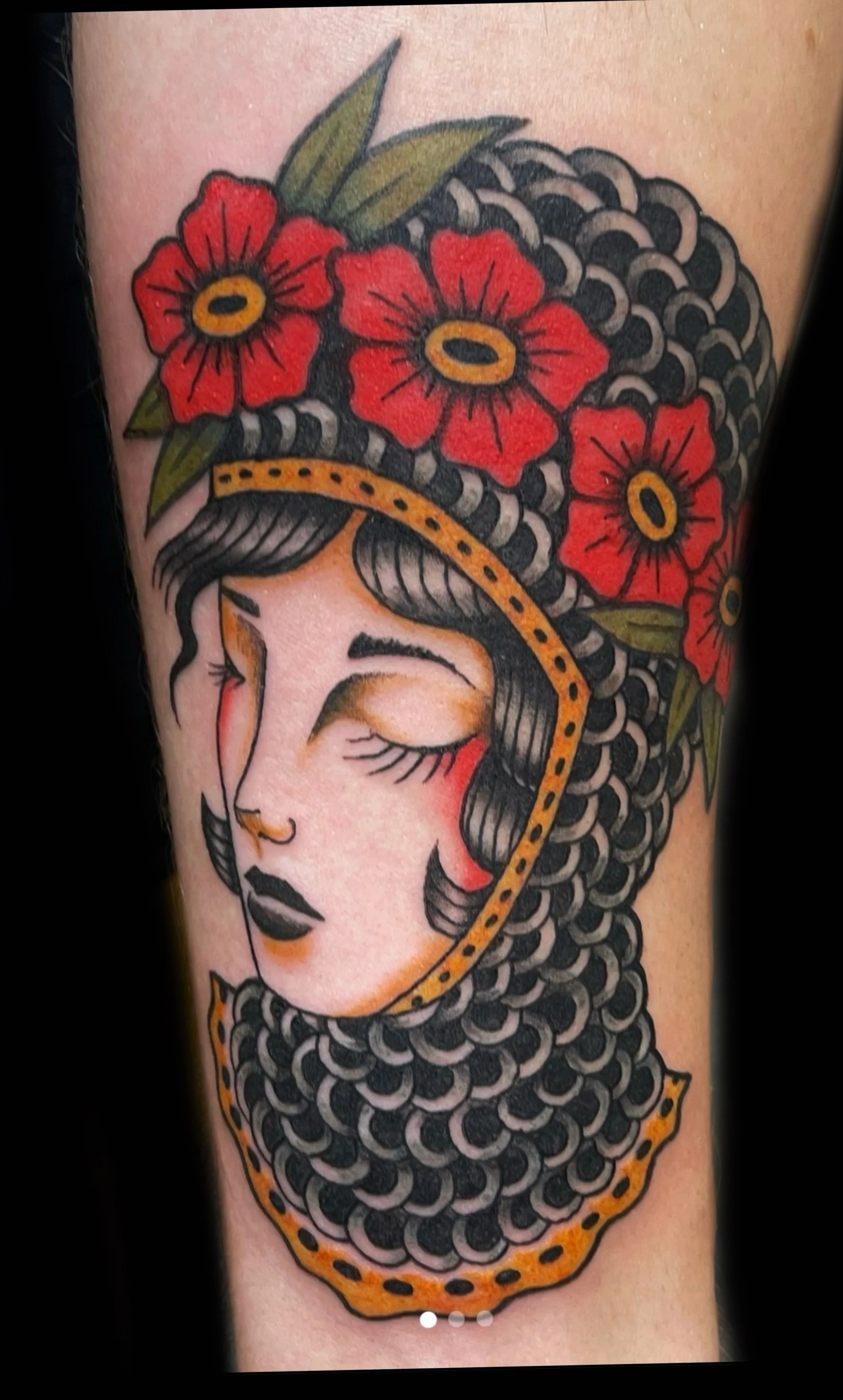 Traditional tattoo of a woman knight  by Marie Rose