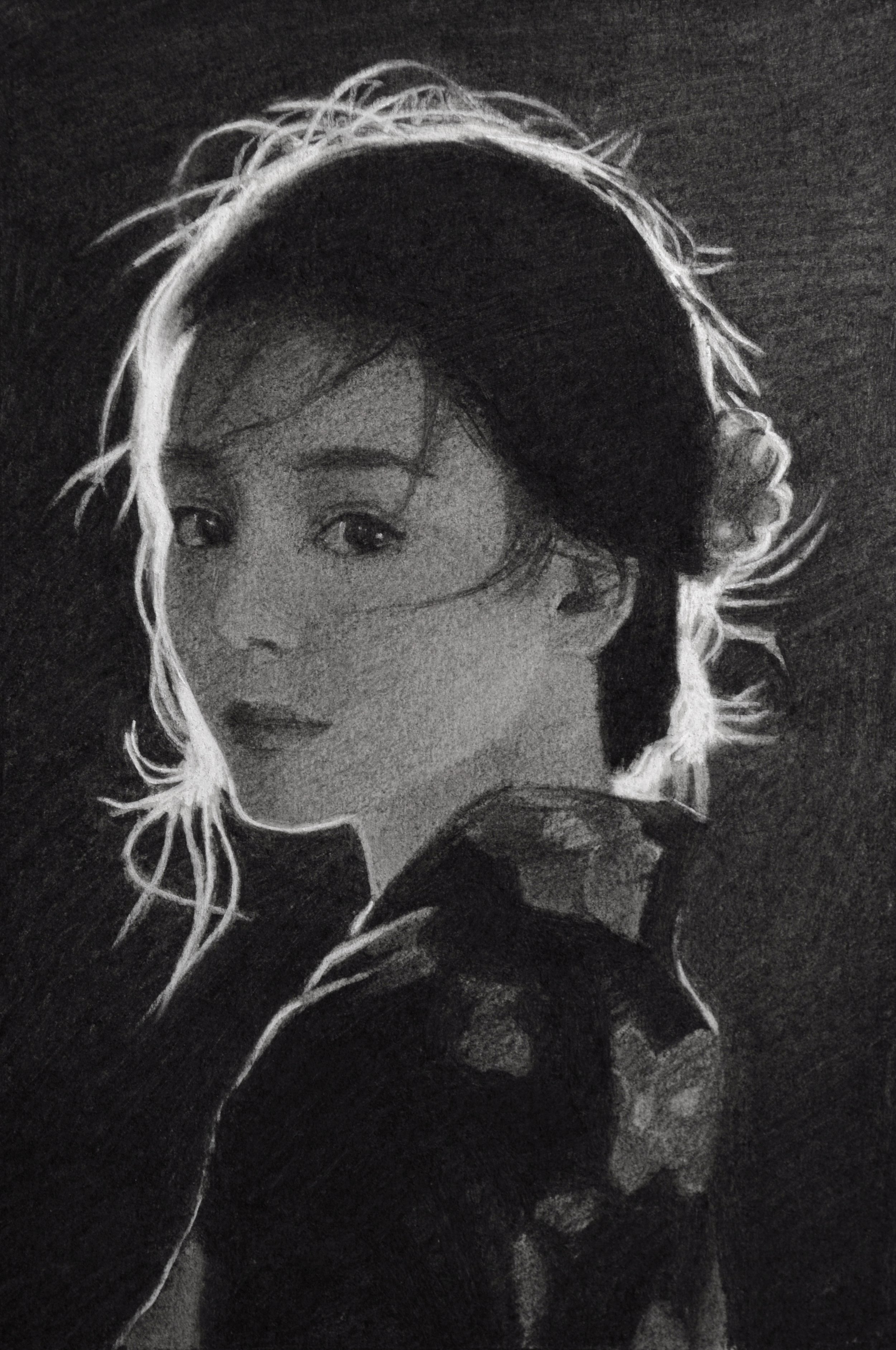 A black and white sketch of a woman done by William Zwick