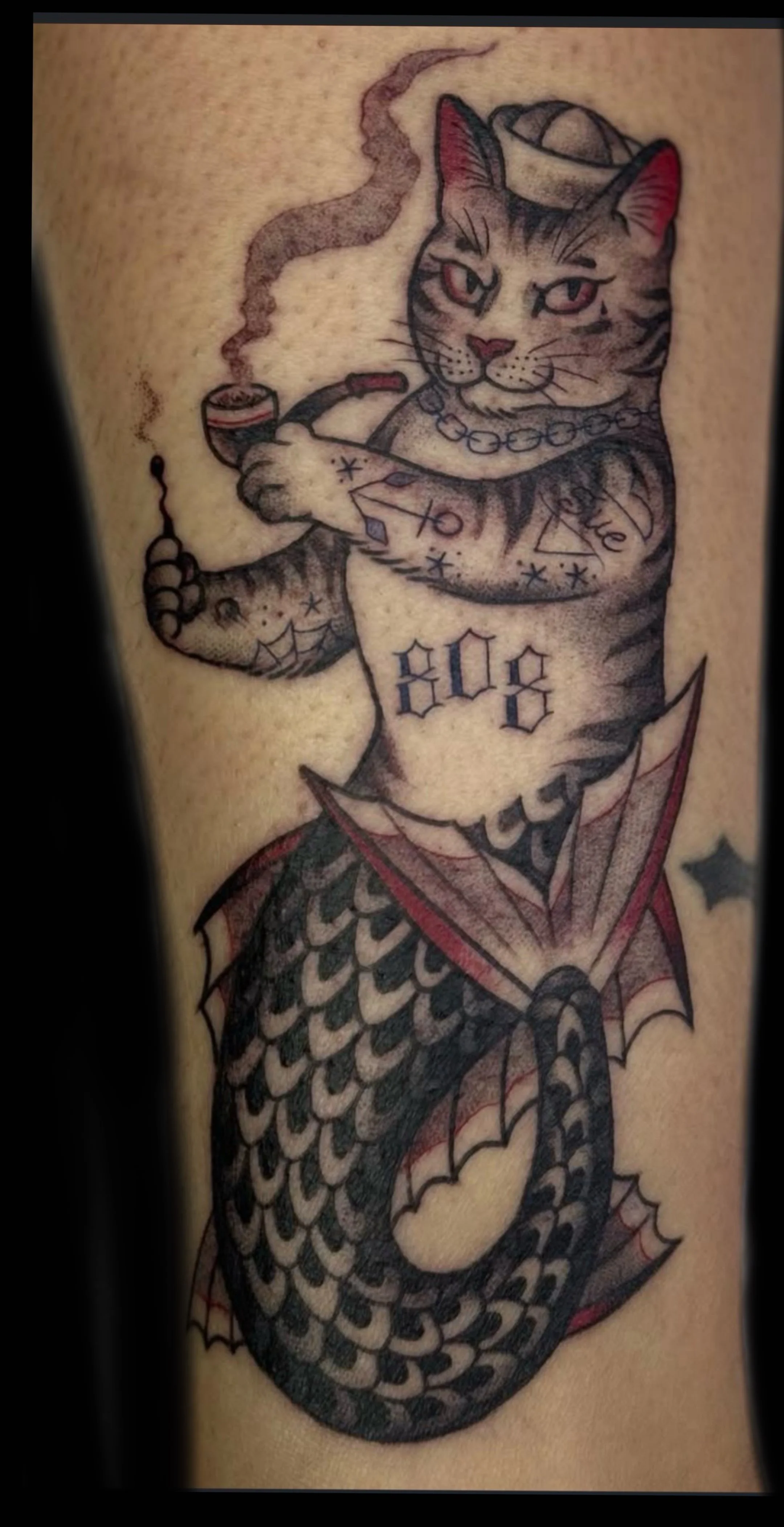 American traditional style sailor cat tattoo