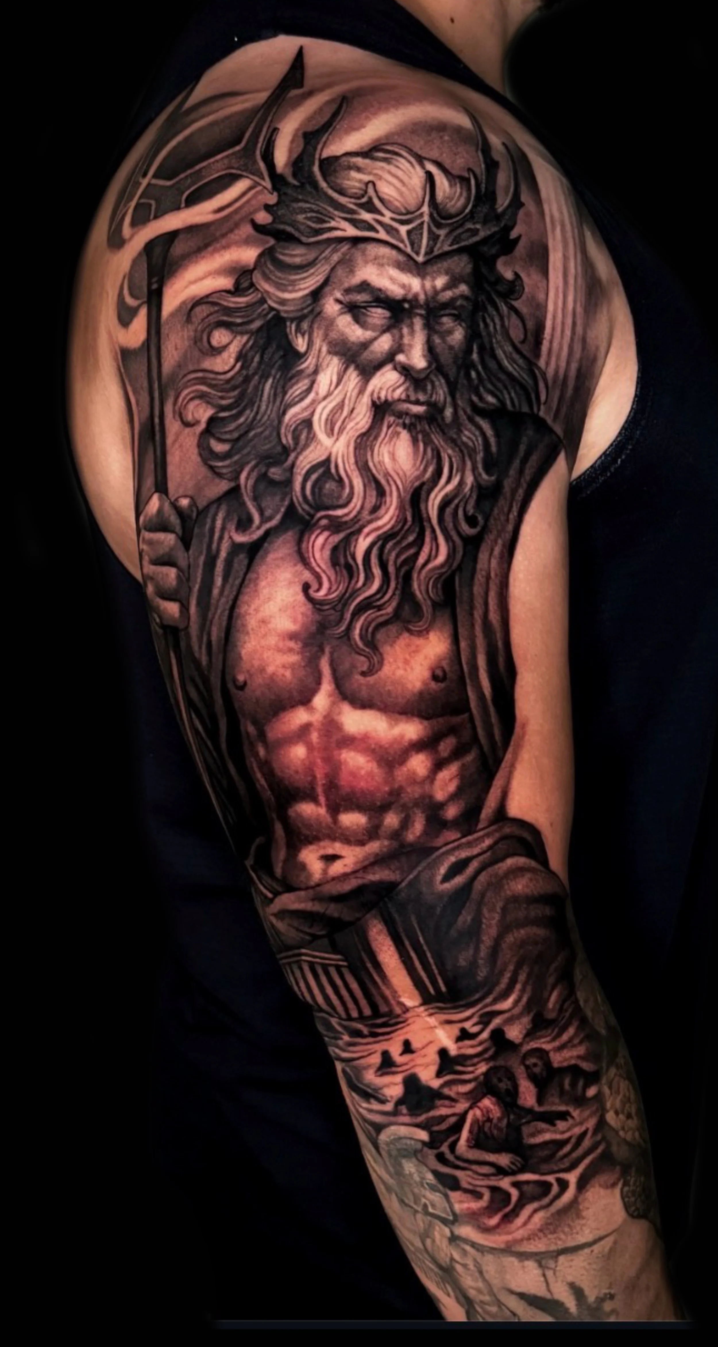 Black and grey hades tattoo by Richie Lucero
