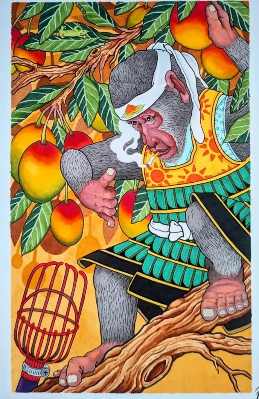 monkey illustration in color japanese style
