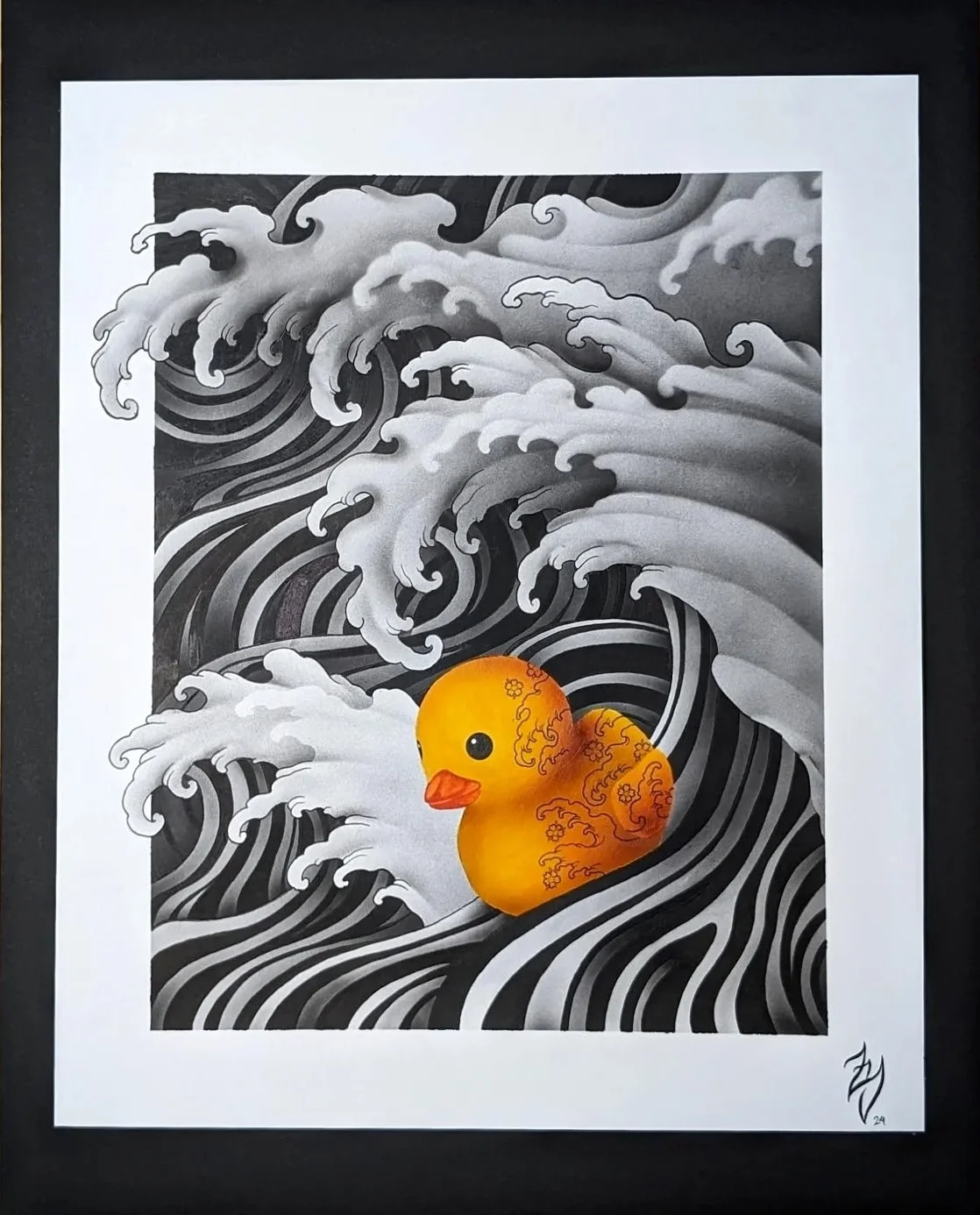 Japanese style rubber ducky with waves