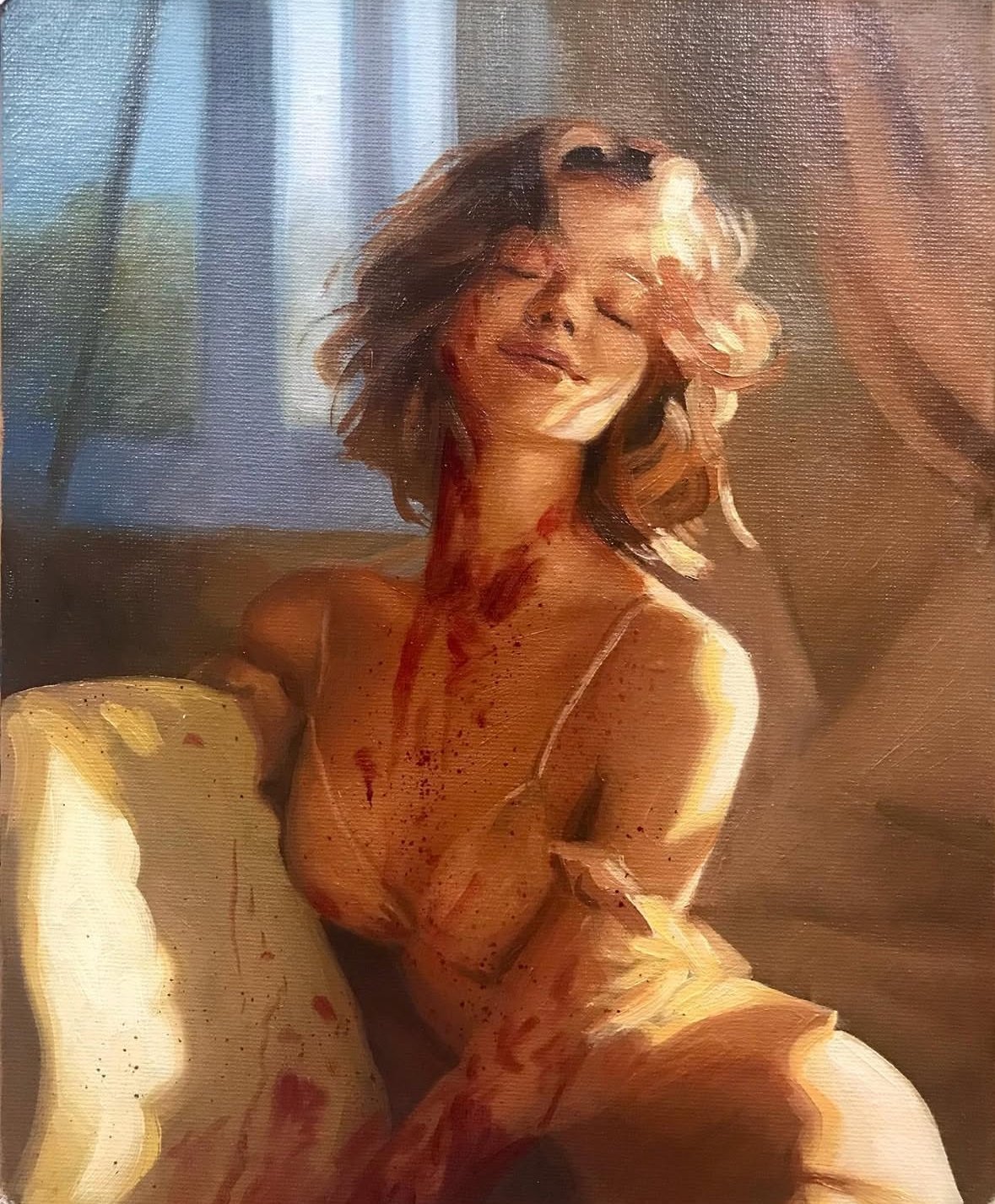 Oil painting of a bloody woman by William Zwick