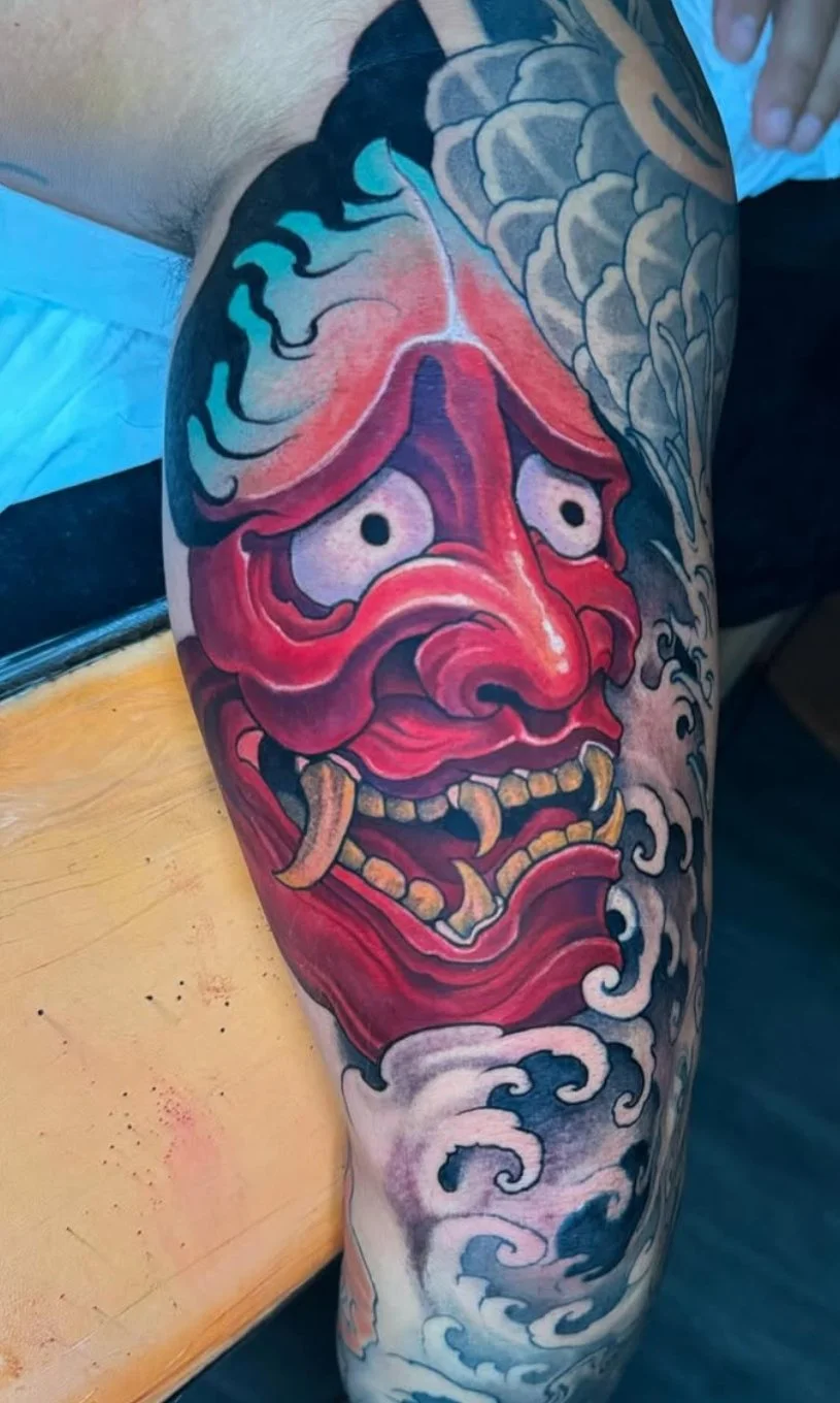 Finished color Hannya tattoo by Richie Lucero