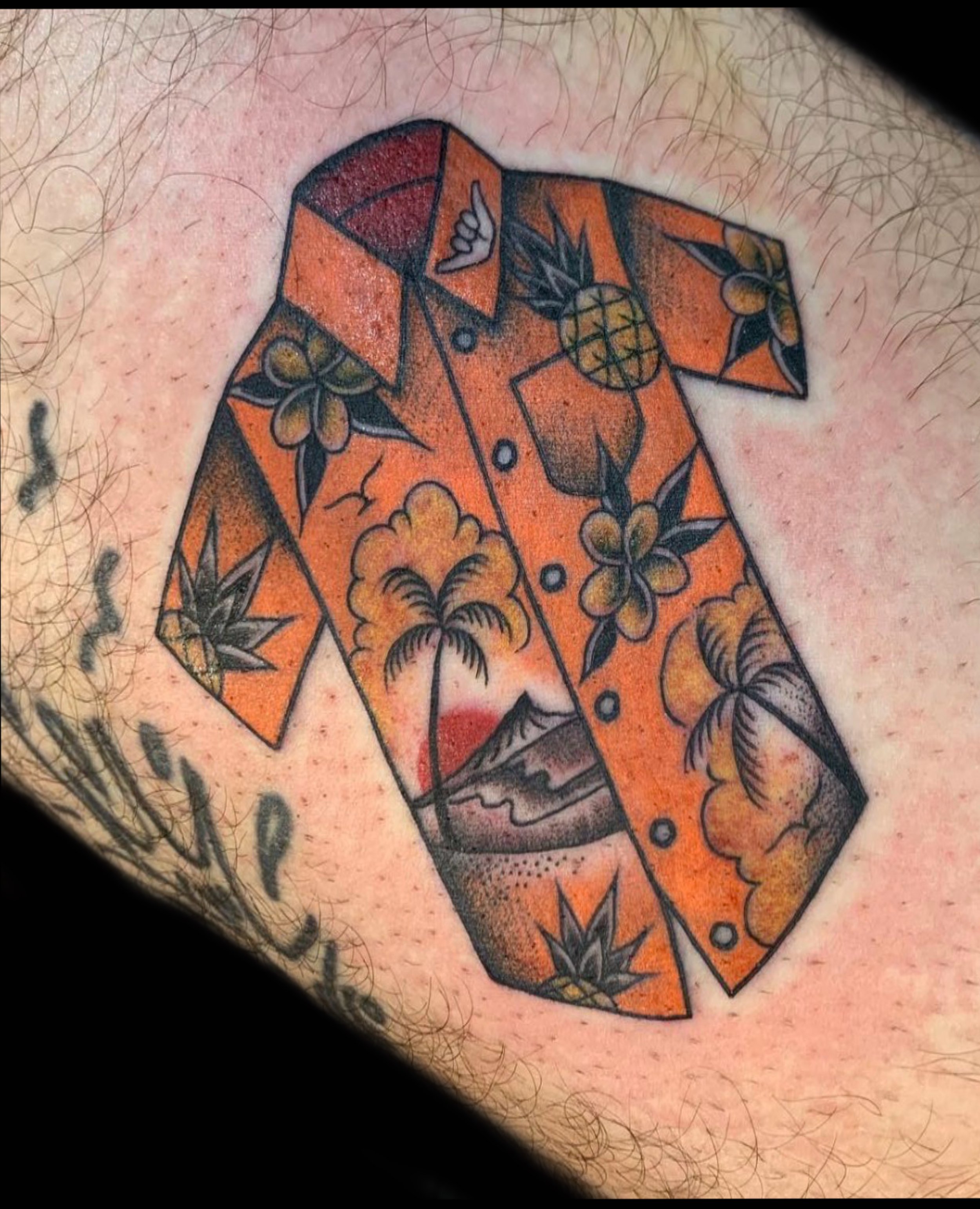 American traditional aloha shirt tattoo