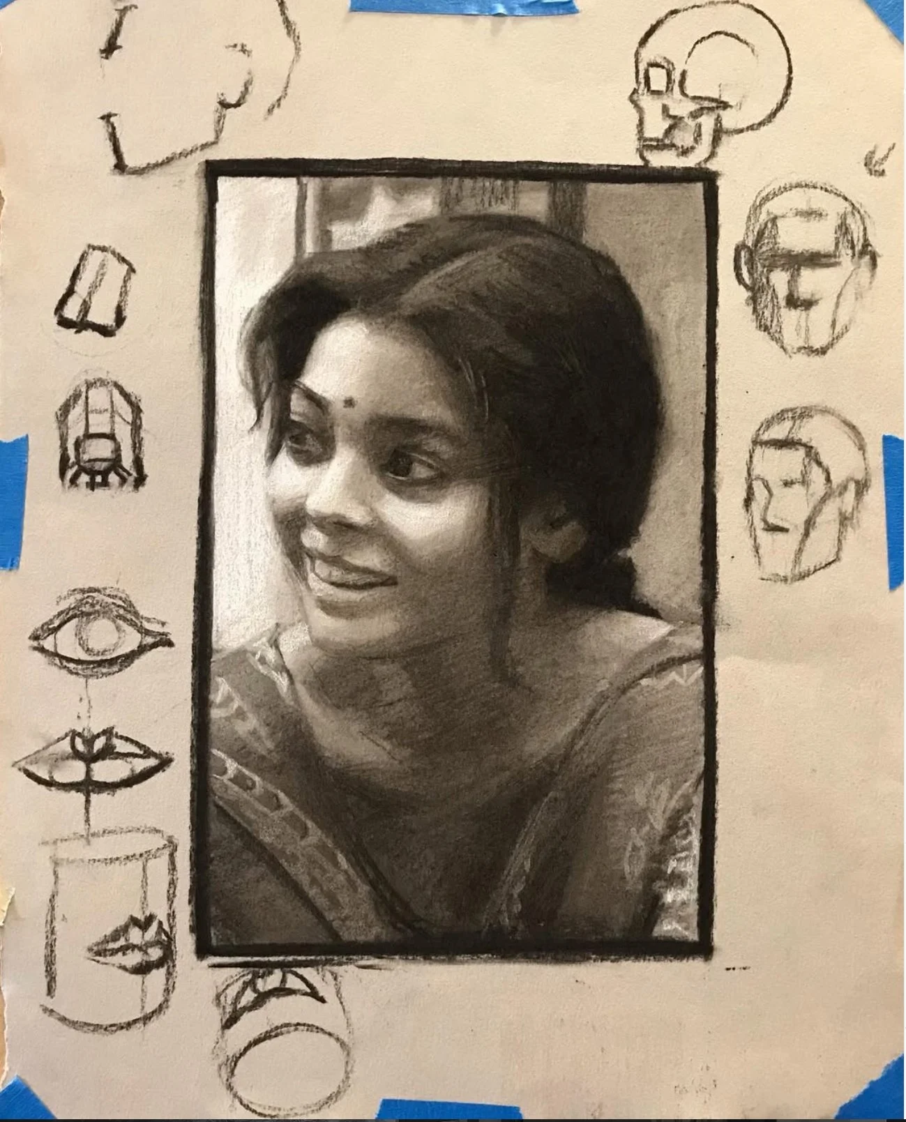 charcoal study of indian womans portrait