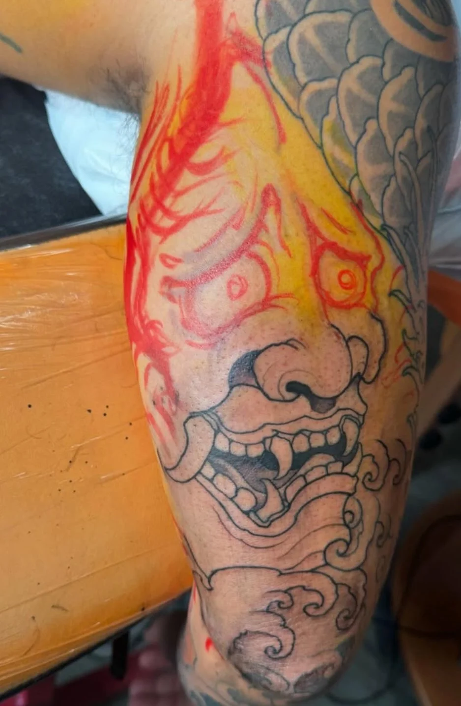 freehand Hanya outline half progress  tattoo by Richie lucero