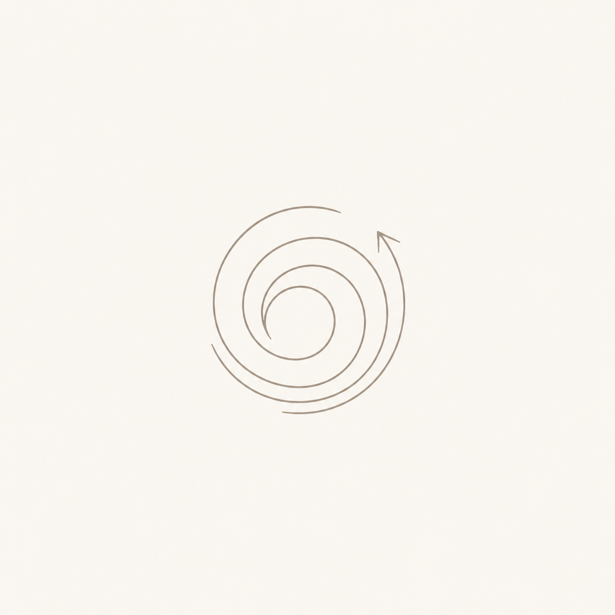 Minimal spiral line icon representing overdrive and repetitive momentum.