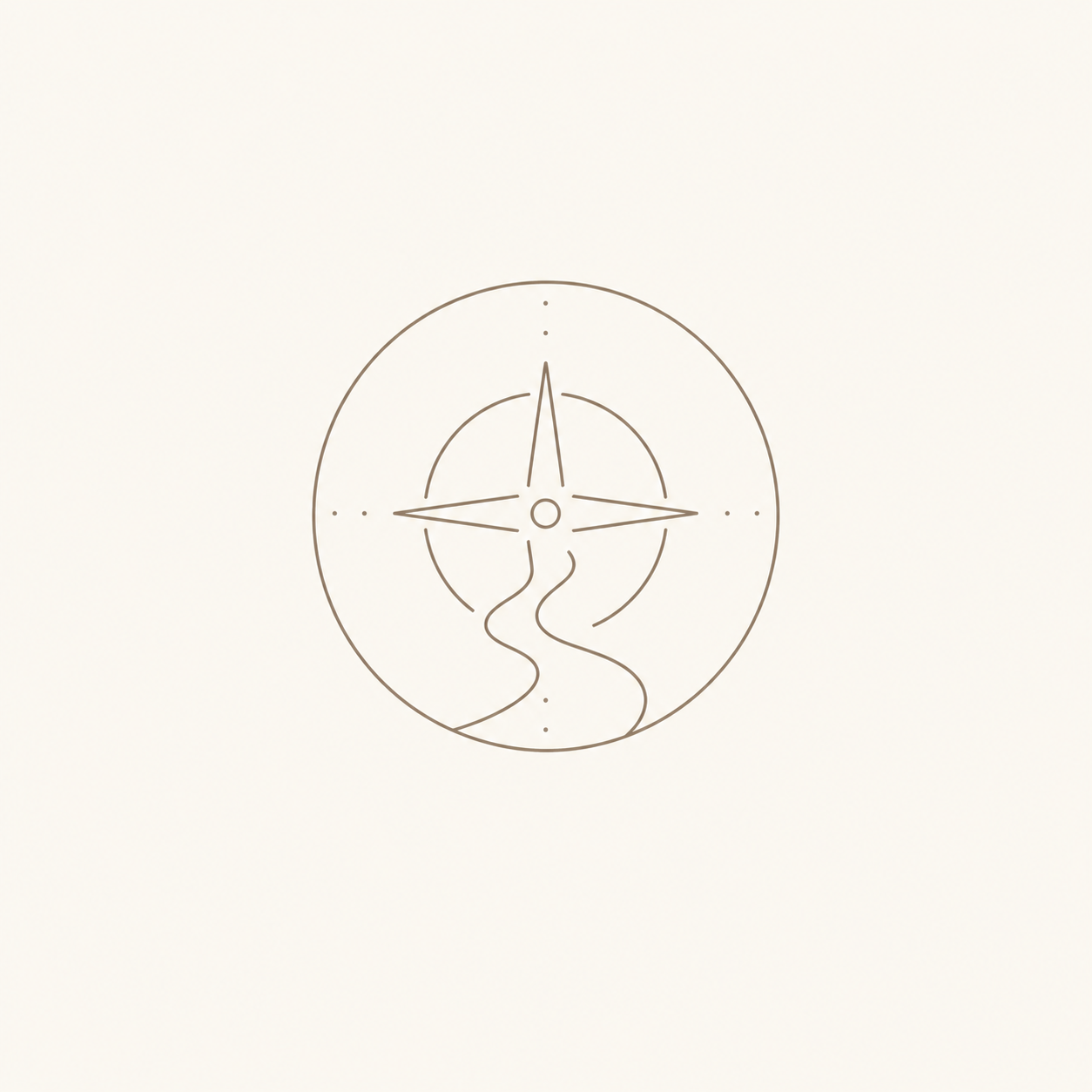Minimal compass line icon representing returning to self and inner direction.