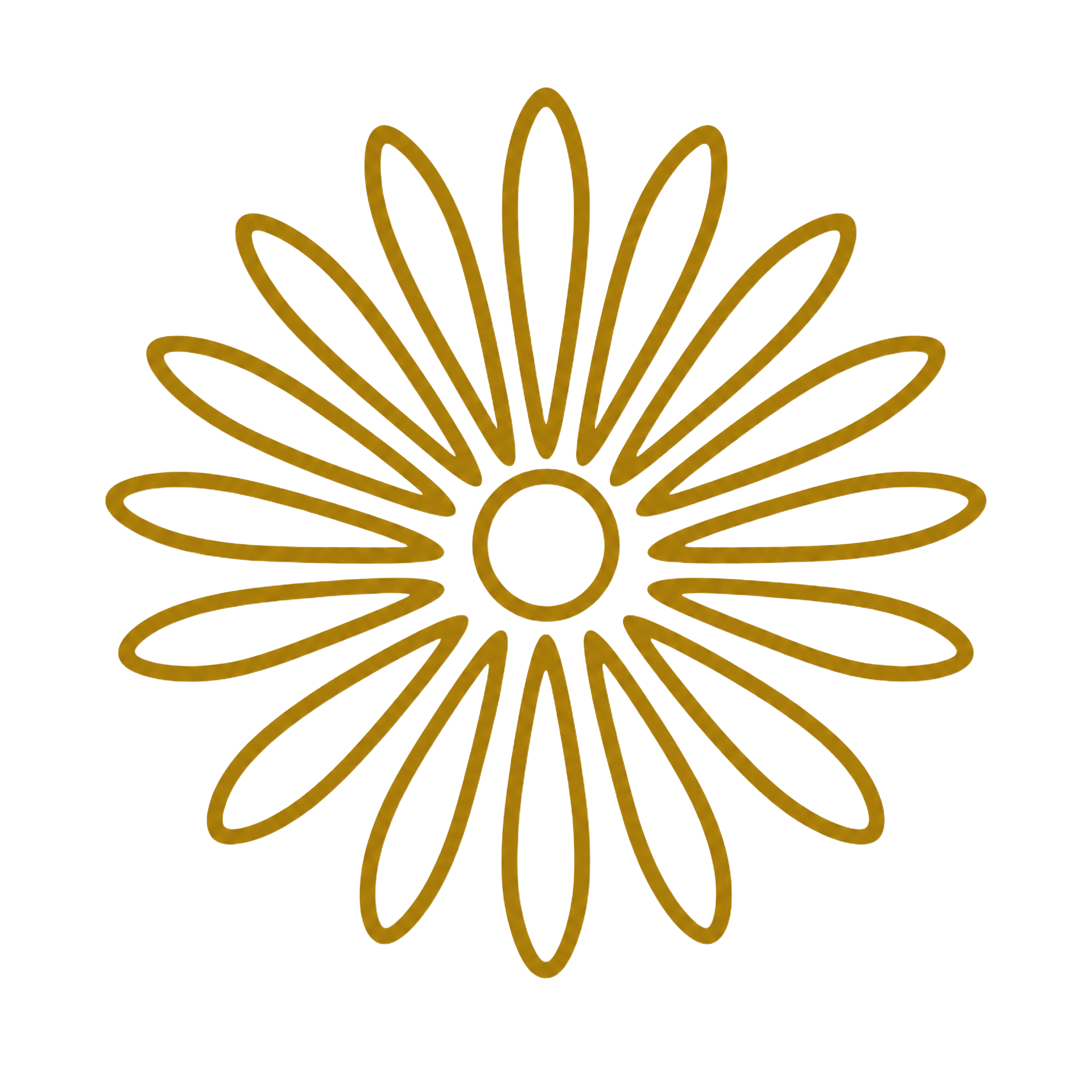 Golden outline of a stylized sun bursting with elongated rays