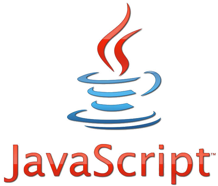 JavaScript logo with a steaming coffee cup icon above the word 'JavaScript' in red text.