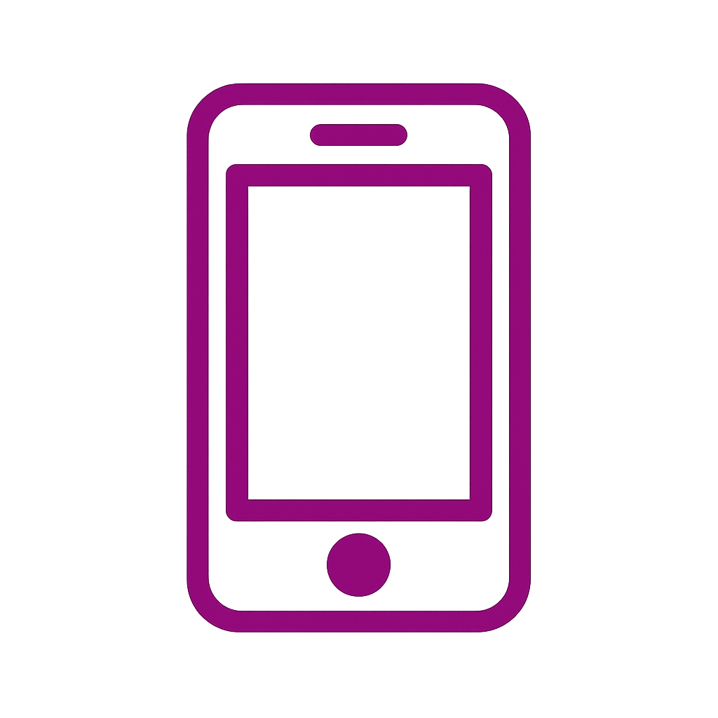 Outline of a smartphone with a purple border on a black background.