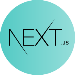 Next.js logo with a turquoise circular background and black text.