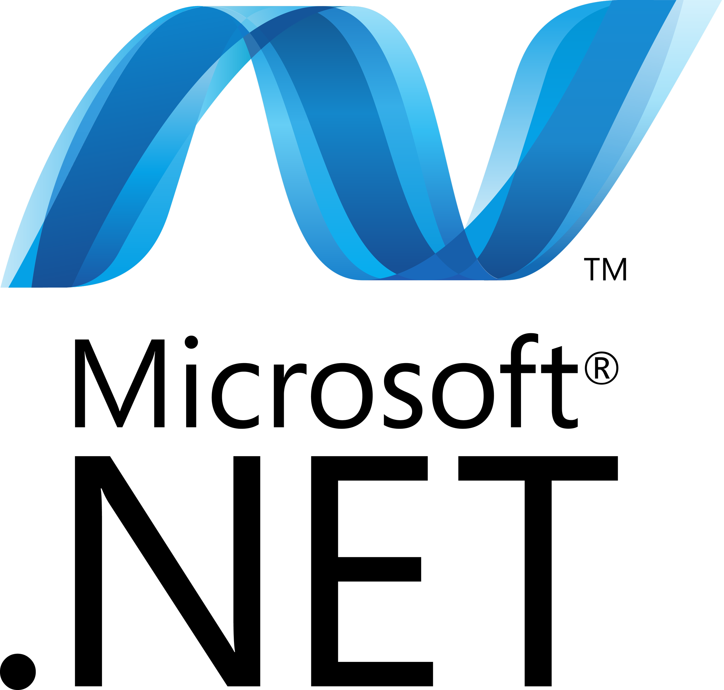 Blue abstract ribbon-like shape with overlapping curves and shading.