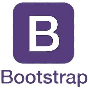 Bootstrap logo with a purple rounded square and a white letter B, and the word Bootstrap underneath.