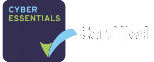 Cyber Essentials certification badge with check mark.