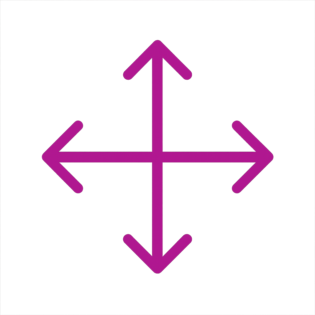 Purple four-way directional arrow on a black background.
