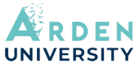 Logo of Arden University with stylized text and blue color.