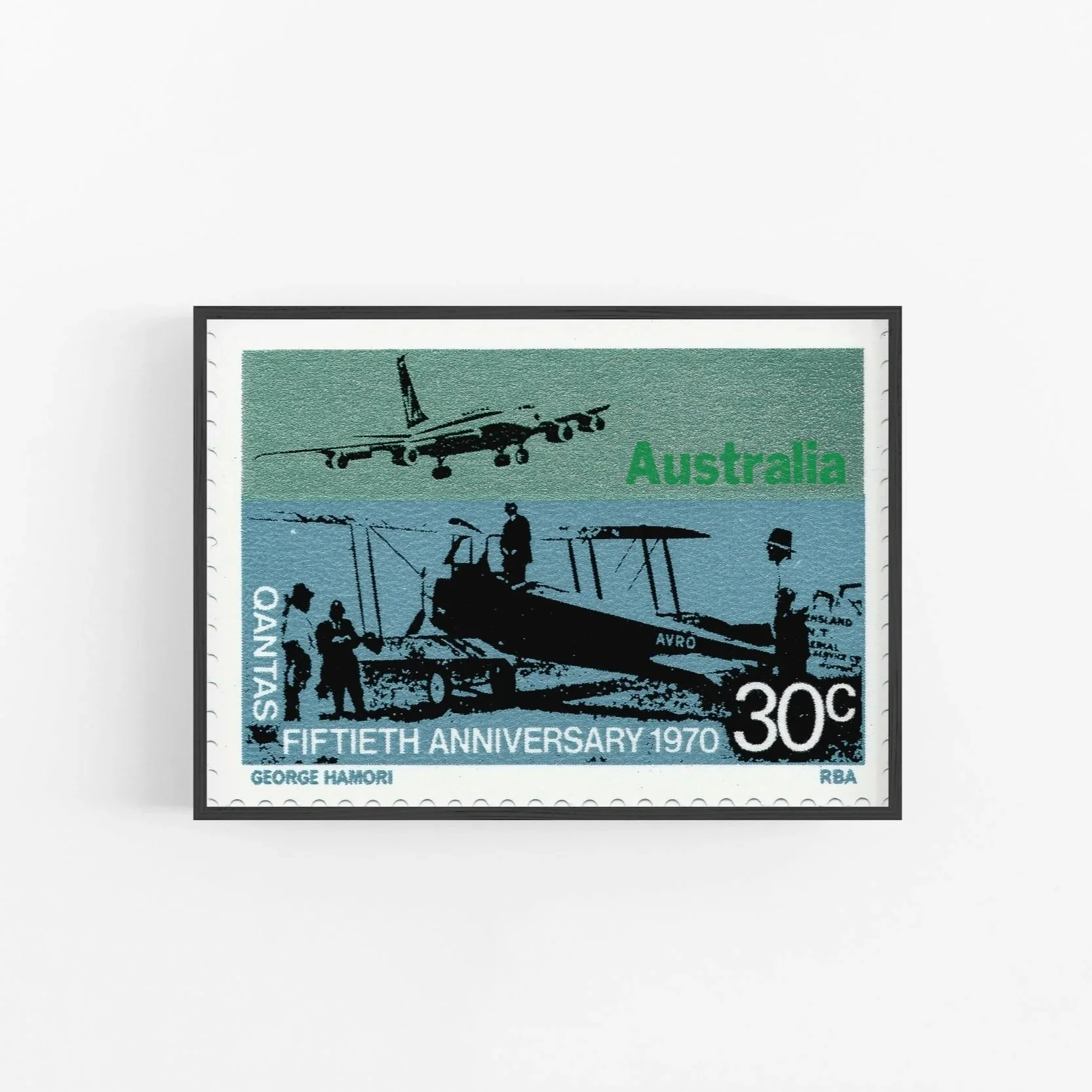 Qantas 50th anniversary stamp 30c, green Civil Press edition